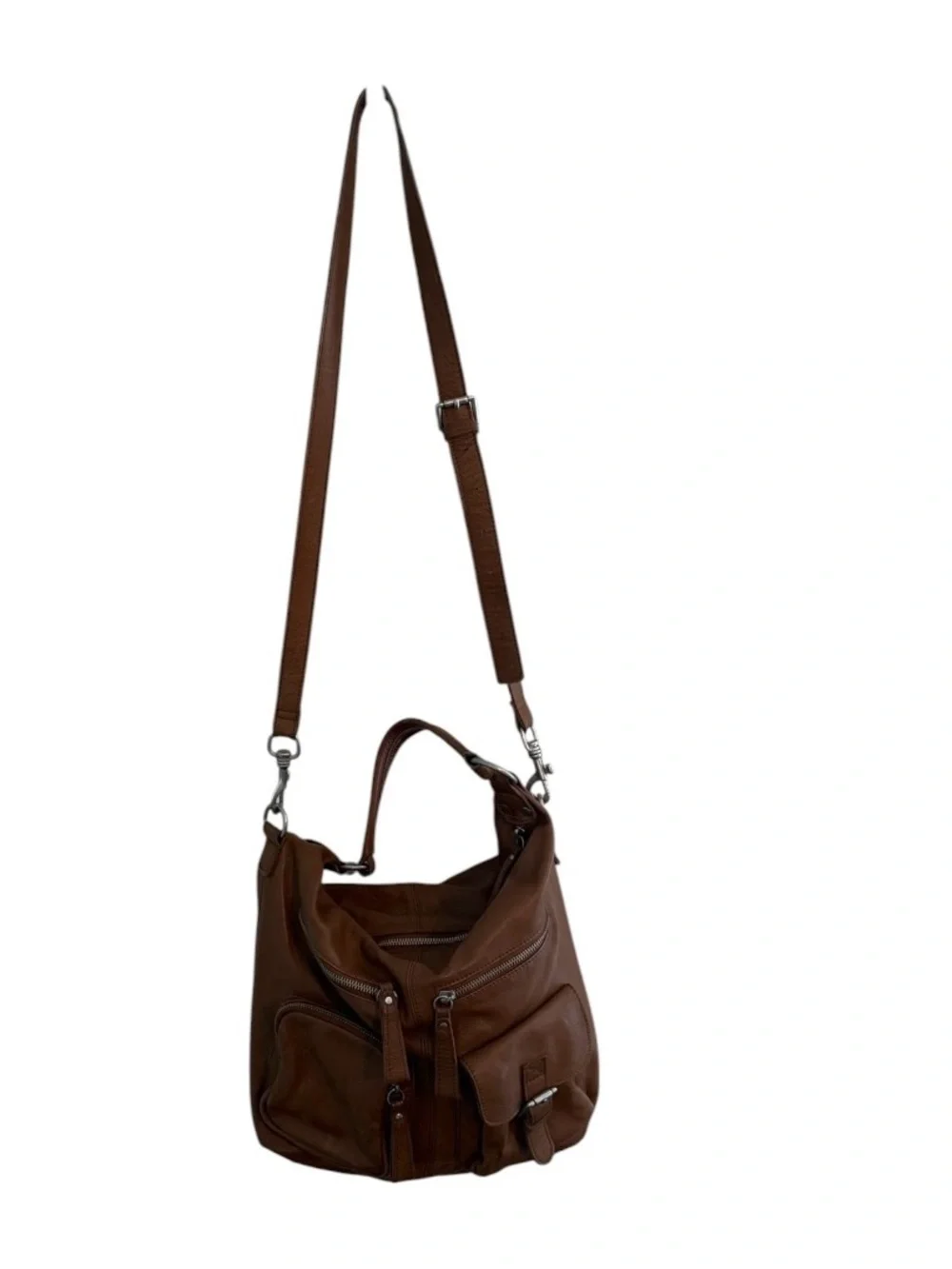 L.K. BERLIN Caramel Brown Leather Front Pockets Shoulder Bag